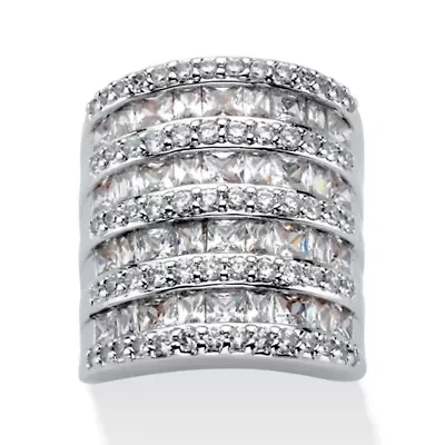 6.26 TCW Baguette-Cut and Round Cubic Zirconia Silvertone Cocktail Ring