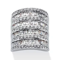6.26 TCW Baguette-Cut and Round Cubic Zirconia Silvertone Cocktail Ring