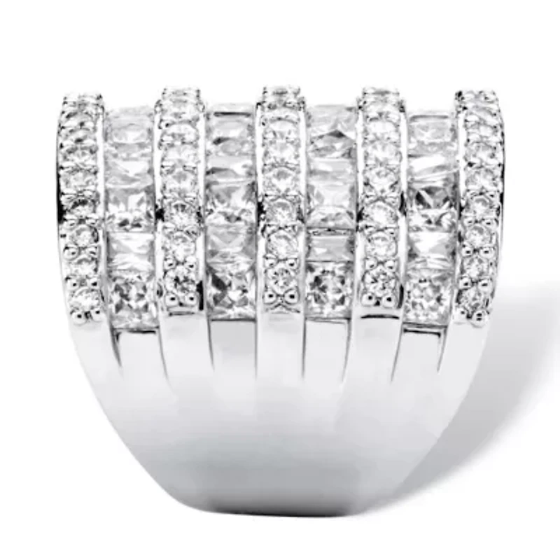 6.26 TCW Baguette-Cut and Round Cubic Zirconia Silvertone Cocktail Ring