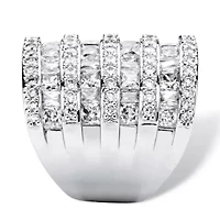 6.26 TCW Baguette-Cut and Round Cubic Zirconia Silvertone Cocktail Ring