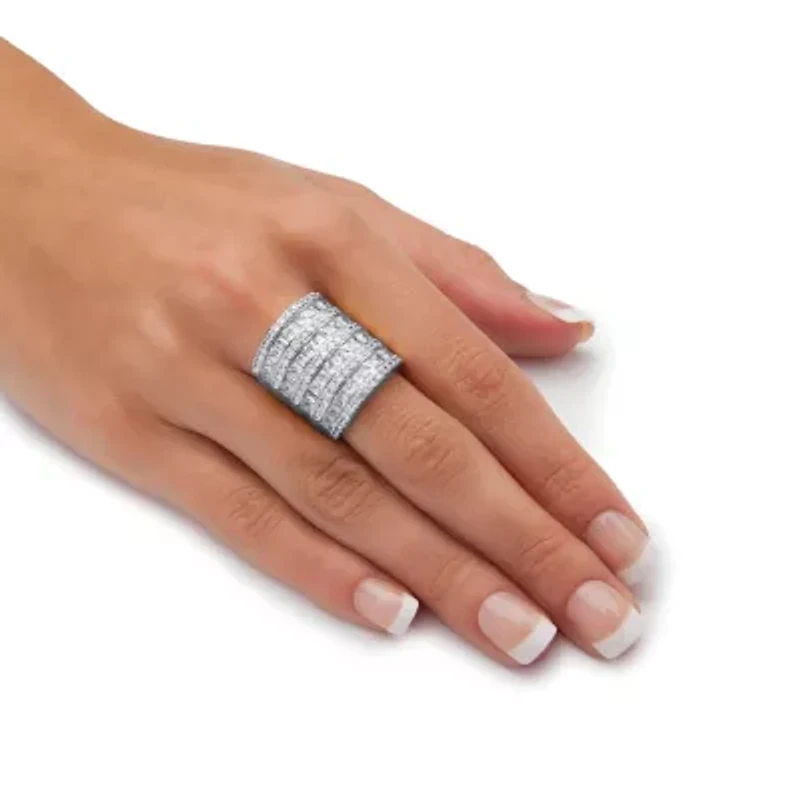 6.26 TCW Baguette-Cut and Round Cubic Zirconia Silvertone Cocktail Ring