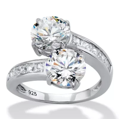 4.96 Cttw. .925 Sterling Silver Round Cubic Zirconia 2-Stone Bypass Ring