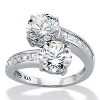 4.96 Cttw. .925 Sterling Silver Round Cubic Zirconia 2-Stone Bypass Ring