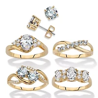 18.23 Cttw. Cubic Zirconia 5-Piece Gold-Plated Stud Earring and Ring Set