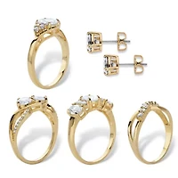 18.23 Cttw. Cubic Zirconia 5-Piece Gold-Plated Stud Earring and Ring Set