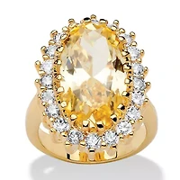 14.06 TCW Oval Cut Cubic Zirconia Gold-Plated Canary Halo Ring