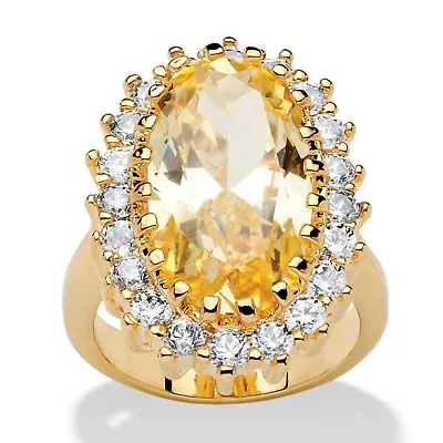 14.06 TCW Oval Cut Cubic Zirconia Gold-Plated Canary Halo Ring