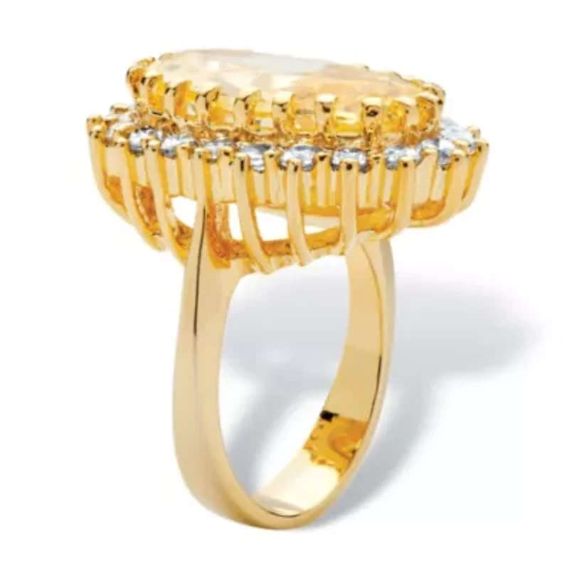 14.06 TCW Oval Cut Cubic Zirconia Gold-Plated Canary Halo Ring