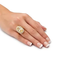 14.06 TCW Oval Cut Cubic Zirconia Gold-Plated Canary Halo Ring