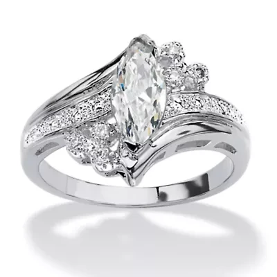 1.03 Cttw. Silvertone Marquise-Cut Cubic Zirconia Engagement Anniversary Ring
