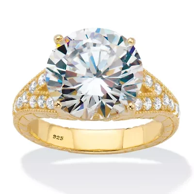 6.30 Cttw. Round CZ Gold-Plated .925 Silver Milgrain Split Shank Engagement Ring