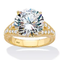 6.30 Cttw. Round CZ Gold-Plated .925 Silver Milgrain Split Shank Engagement Ring