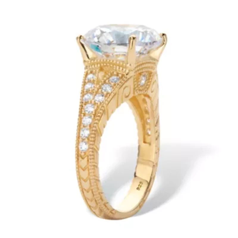 6.30 Cttw. Round CZ Gold-Plated .925 Silver Milgrain Split Shank Engagement Ring