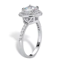 1.48 Cttw Platinum-plated Sterling Silver Heart-Shaped Cubic Zirconia Halo Ring