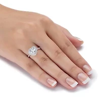 1.48 Cttw Platinum-plated Sterling Silver Heart-Shaped Cubic Zirconia Halo Ring