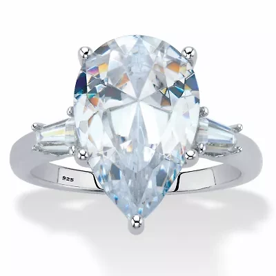 6.03 Cttw. Pear-Cut Cubic Zirconia Platinum Over Silver Engagement Ring