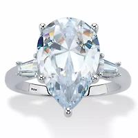 6.03 Cttw. Pear-Cut Cubic Zirconia Platinum Over Silver Engagement Ring
