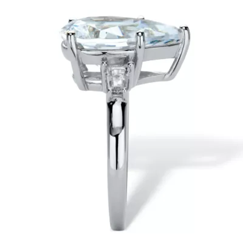 6.03 Cttw. Pear-Cut Cubic Zirconia Platinum Over Silver Engagement Ring