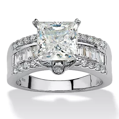 3.43 TCW Princess-Cut Cubic Zirconia Platinum-plated Silver Engagement Ring