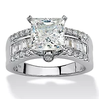 3.43 TCW Princess-Cut Cubic Zirconia Platinum-plated Silver Engagement Ring