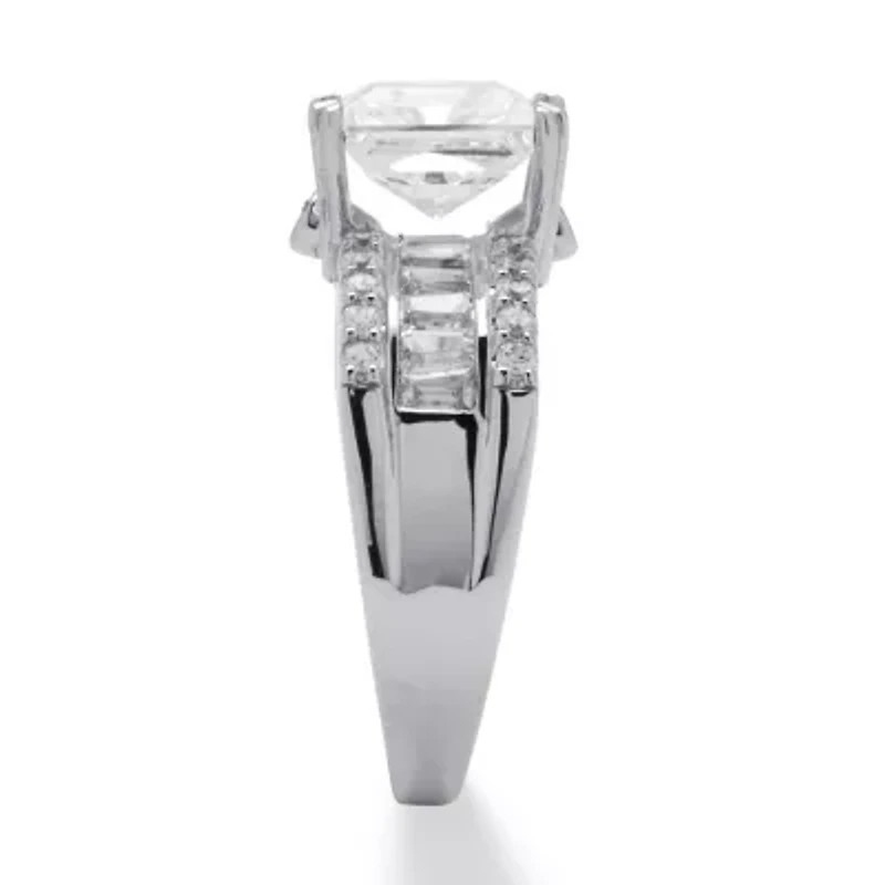 3.43 TCW Princess-Cut Cubic Zirconia Platinum-plated Silver Engagement Ring