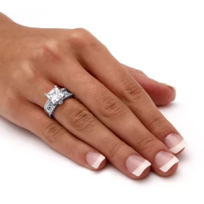 3.43 TCW Princess-Cut Cubic Zirconia Platinum-plated Silver Engagement Ring