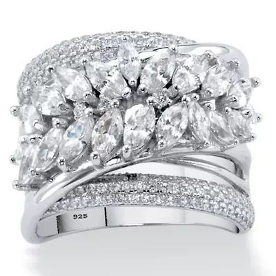 4.18 Cttw. Platinum-plated Sterling Silver Marquise-Cut Cubic Zirconia Ring