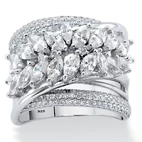 4.18 Cttw. Platinum-plated Sterling Silver Marquise-Cut Cubic Zirconia Ring