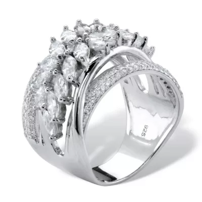 4.18 Cttw. Platinum-plated Sterling Silver Marquise-Cut Cubic Zirconia Ring