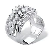 4.18 Cttw. Platinum-plated Sterling Silver Marquise-Cut Cubic Zirconia Ring