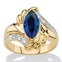 2.28 Cttw. Marquise-Cut Simulated Blue Sapphire and CZ Gold-Plated Ring