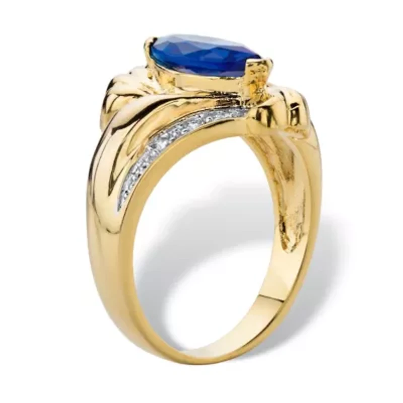 2.28 Cttw. Marquise-Cut Simulated Blue Sapphire and CZ Gold-Plated Ring