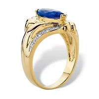 2.28 Cttw. Marquise-Cut Simulated Blue Sapphire and CZ Gold-Plated Ring