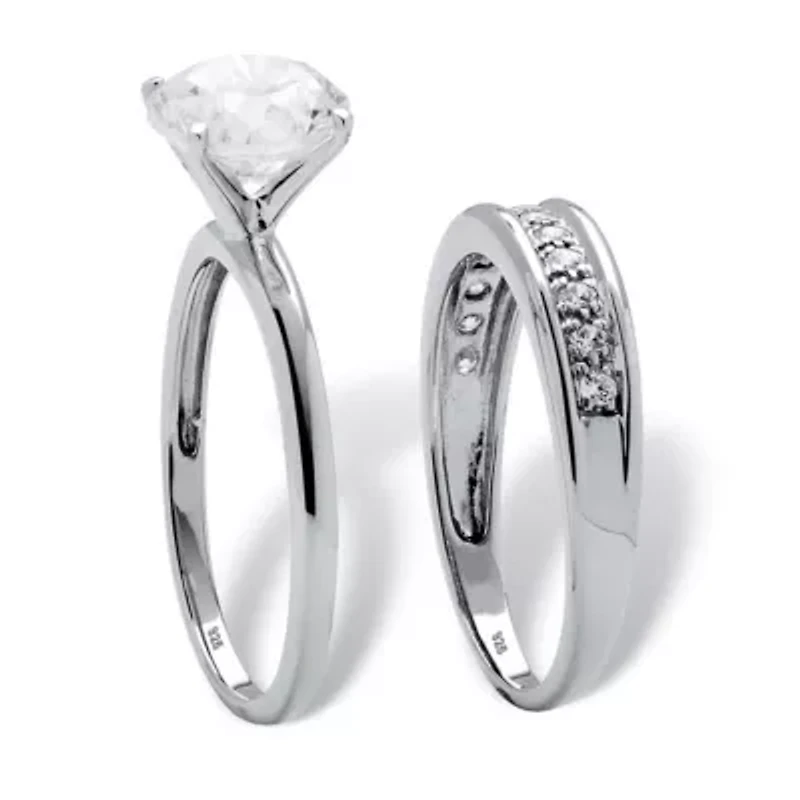2.20 TCW Round Cubic Zirconia Platinum-plated Sterling Silver Bridal Ring Set
