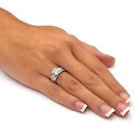 2.20 TCW Round Cubic Zirconia Platinum-plated Sterling Silver Bridal Ring Set