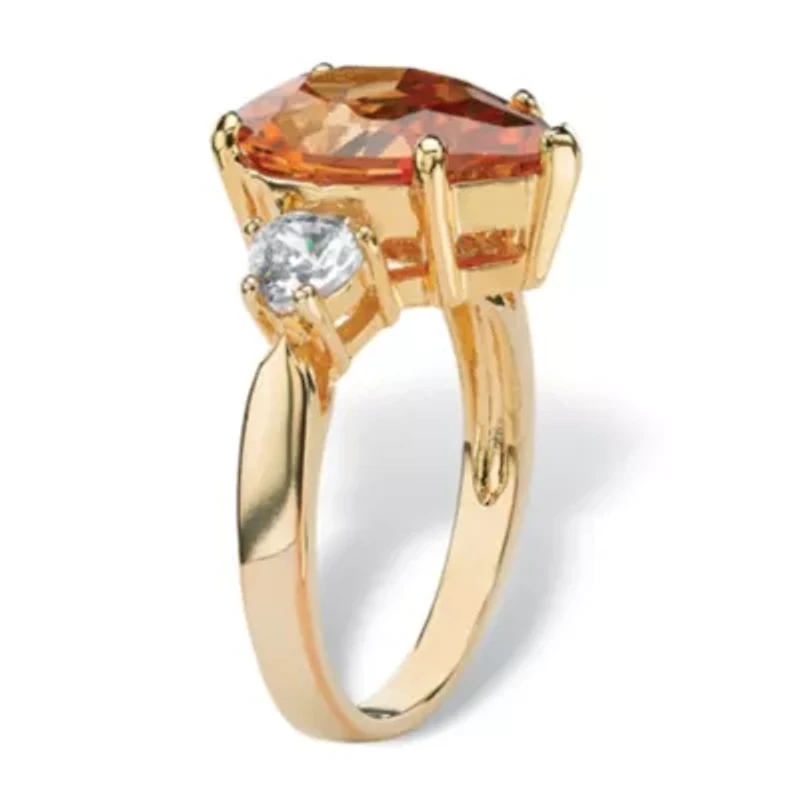 6.41 TCW Pear-Cut Champagne Cubic Zirconia Ring in Gold-Plated