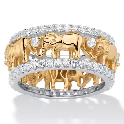 1.40 Cttw. 18k Gold-Plated Cubic Zirconia Two-Tone Elephant Eternity Ring