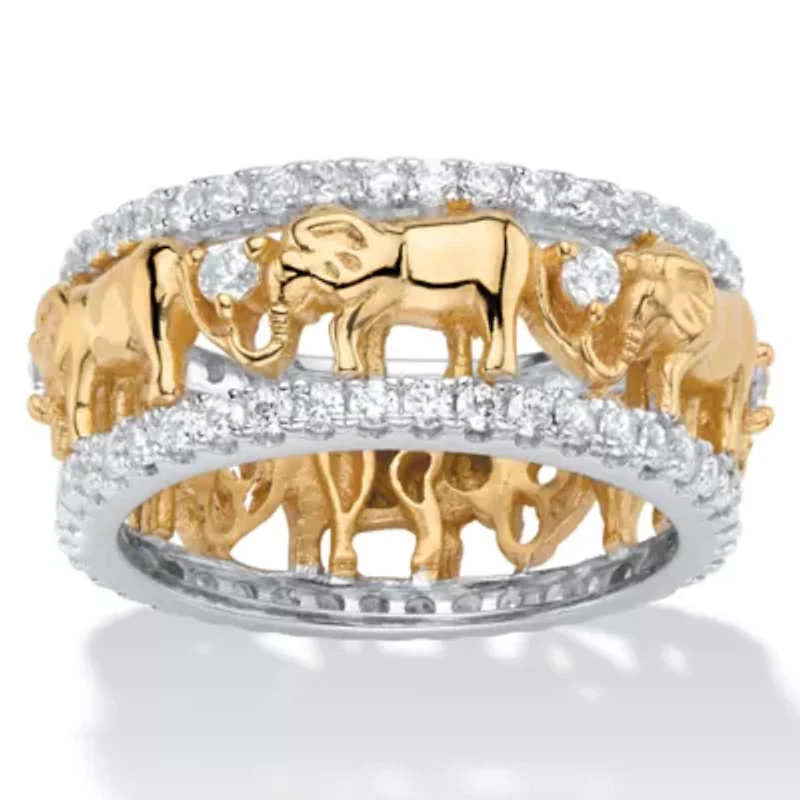 1.40 Cttw. 18k Gold-Plated Cubic Zirconia Two-Tone Elephant Eternity Ring