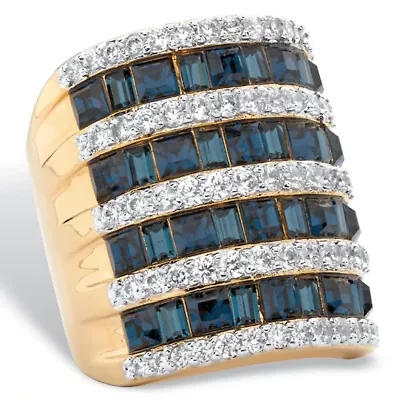 9.18 Cttw Gold-Plated Simulated Blue Sapphire and Cubic Zirconia Ring
