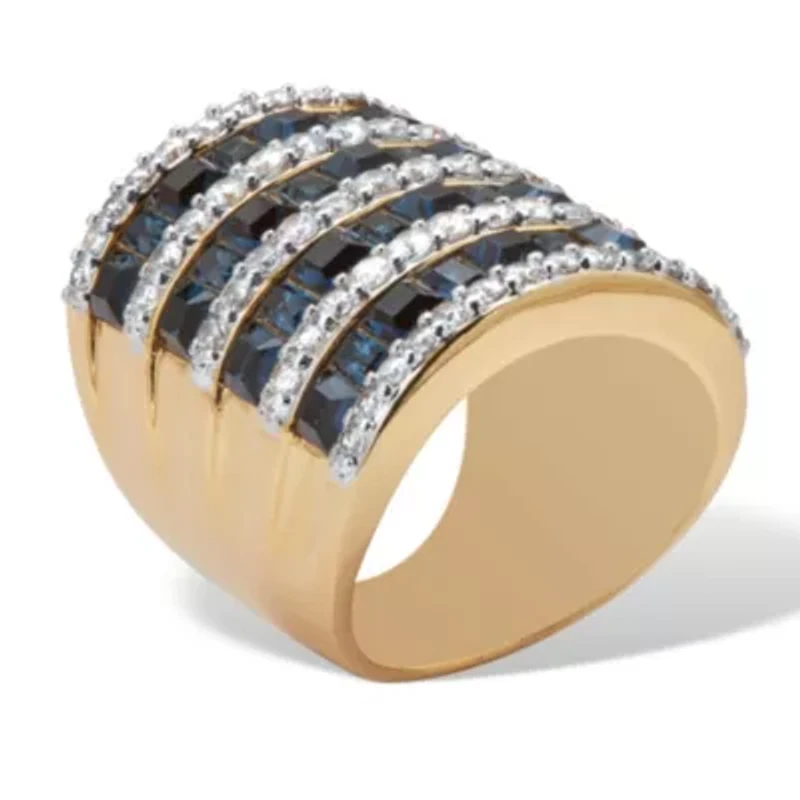 9.18 Cttw Gold-Plated Simulated Blue Sapphire and Cubic Zirconia Ring