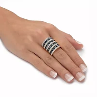 9.18 Cttw Gold-Plated Simulated Blue Sapphire and Cubic Zirconia Ring