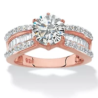2.88 Cttw Round 18k Rose Gold-plated Silver Cubic Zirconia Engagement Ring
