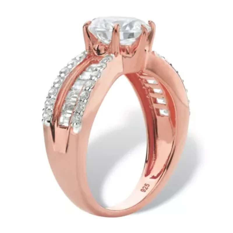 2.88 Cttw Round 18k Rose Gold-plated Silver Cubic Zirconia Engagement Ring
