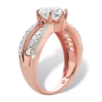 2.88 Cttw Round 18k Rose Gold-plated Silver Cubic Zirconia Engagement Ring