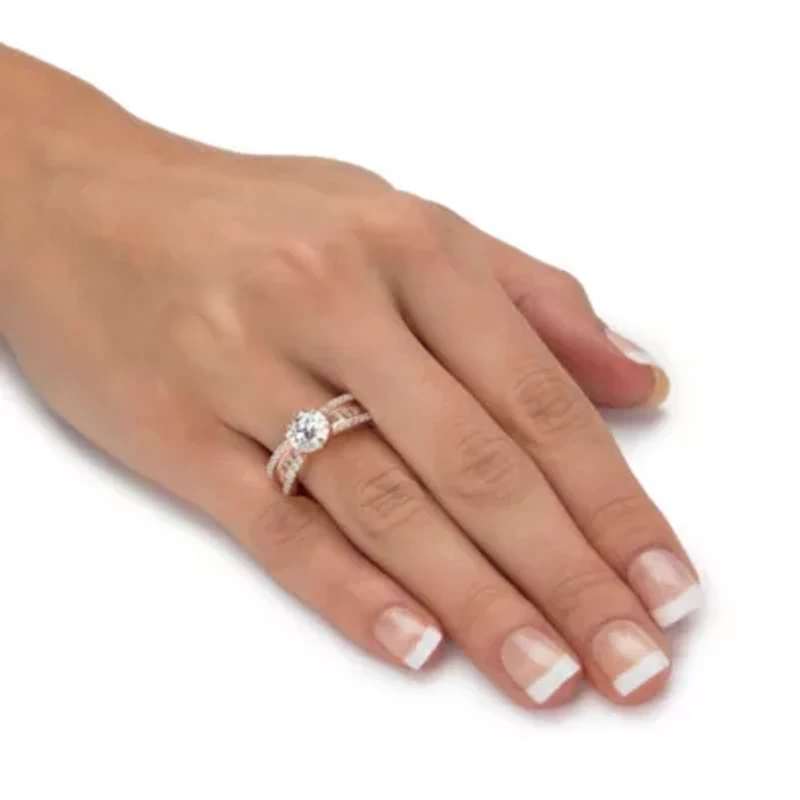 2.88 Cttw Round 18k Rose Gold-plated Silver Cubic Zirconia Engagement Ring