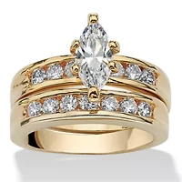 1.78 TCW Marquise-Cut Cubic Zirconia Bridal Set Gold-Plated