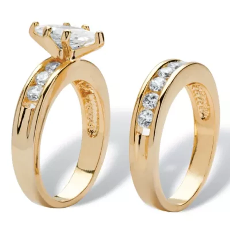 1.78 TCW Marquise-Cut Cubic Zirconia Bridal Set Gold-Plated