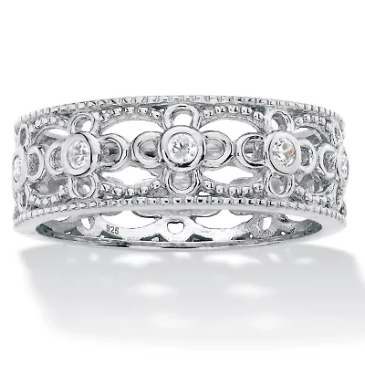 .25 Cttw Round .925 Sterling Silver Cubic Zirconia Filigree Band