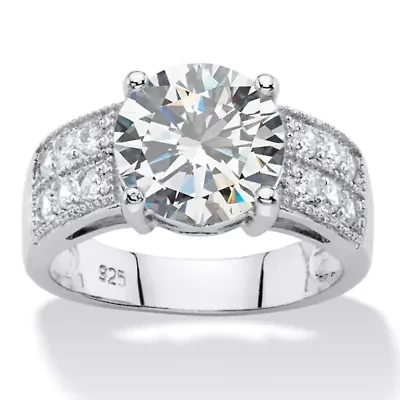 4.40 TCW Round Cubic Zirconia Platinum-plated Silver Bridal Engagement Ring