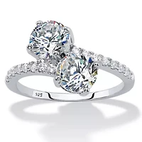 2.74 Cttw. .925 Sterling Silver Round Cubic Zirconia 2-Stone Bypass Ring